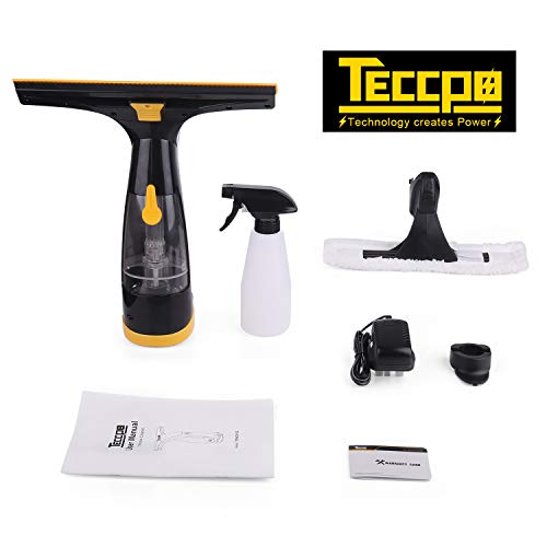 TECCPO Limpiador de Ventanas eléctrico, Aspiradora de Ventanas con Batería, MAX 30mins Tiempo de Funcionamiento, 280mm Ancho de Trabajo, Rociador con Paños, Multiusos (Hogar Y Automóvil), Ultraligero