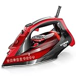 Utopia Home Steam Iron for Clothes - Non-Stick Soleplate - 1800W Clothes Iron With Auto-Off Safety Feature - Adjustable Thermostat Control, Variable Steam Control, Self-Clean, 8 Feet Cord (Black/Red)