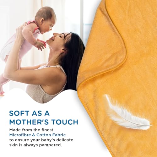 Image of Mee Mee Hooded Baby Bath Towel for New Born | Wash Cloth, Quick Absorbent, Can be Used for Baby Swaddling, Extra Soft Cotton Towels for Kids /Toddlers /Infants /Babies, Pack of 1, (Orange Sheep) 80X80 CM