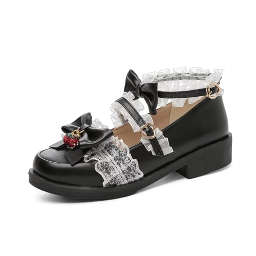 Women's Kawaii Ankle Strap Mary Jane Shoes, Gothic Platform Mary Janes, Cosplay Cute Goth Lolita Shoes with Bows