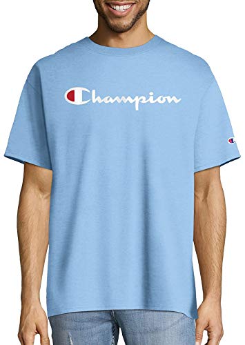 Champion Men s Classic T-Shirt, Screen Print Script, Swiss Blue-Y06794, Large