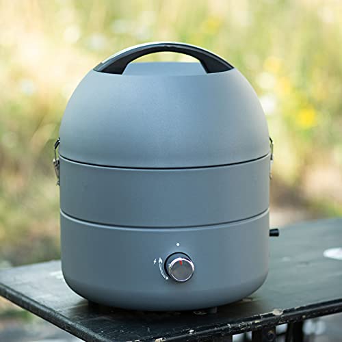 TAINO Tischgrill Kompakt-Grill Gasgrill Gas Tisch Edelstahl-Brenner BBQ Camping (Grill-to-Go Grau)