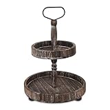 AbleHope Farmhouse 2 Tiered Tray Stand for Home Decor, Wooden serving Tray with Handle for Coffee Bar Table Centerpiece Round Seasonal Decorative Tiered Trays for Fruits, Desserts