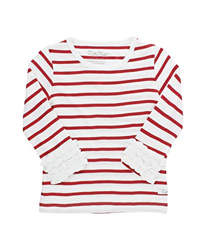Image of RuffleButts Baby /Toddler Girls Knit Ruffle Tee - Long Sleeve T-Shirt | 51% Cotton 49% Modal, Breathable Fabric, Athletic Fit, Layering Undershirt, Yoga Or Gym Wear, Machine Wash