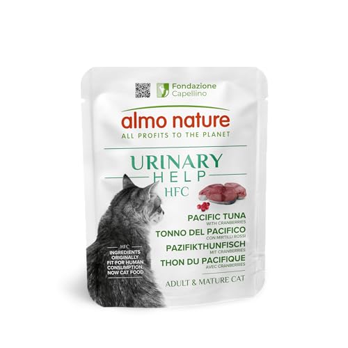 Almo Nature HFC Urinary Help- Nassfutter für Katzen- Unterstützung für die Harnwege- Pazifischer Thunfisch & Cranberries- Human Grade, Monoprotein, Glutenfrei- 24x50g