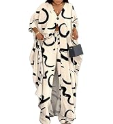 LROSEY Spring African 2 Piece Outfits Caftans for Women Floral V Neck Long Cardigan Cover Up Wide...