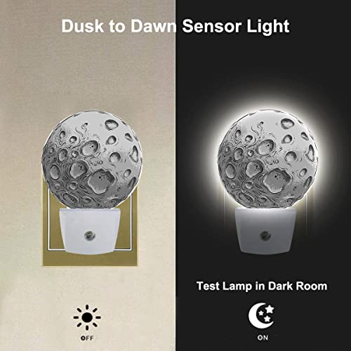 Image of Big Silver Moon Nightlight Solar System Satellite Plug-in Night Lights with Dusk-to-Dawn Sensor for Bedroom, Bathroom and Living Room 0.5W Sleep Friendly for Women /Girls /Boys