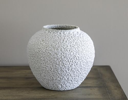 CozyWel White Ceramic Vase Flower Vase, Big Textured Round Vase