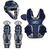 Rawlings Renegade 2.0 Adult NOCSAE Baseball Protective Catcher's Gear Set, Navy and Silver