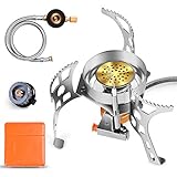 [page_title]-CENXINY Gas Campingkocher mit Piezozündung 3600W, Gaskocher aus Hochtemperaturbeständiger Edelstahl und Kupferkern, 360° Winddichter Kreis/Adapter/Tragbox, geeignet für Hiking, Picknick