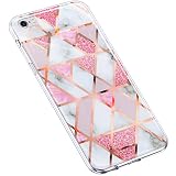 Uposao Coque pour iPhone 6 Plus/6S Plus Coque Marbre Design Motif Coque en Silicone,Brillante Glitter Paillette Marbre Coque Ultra Mince Souple TPU Gel Bumper Antichoc Housse Étui de Protection,Rose