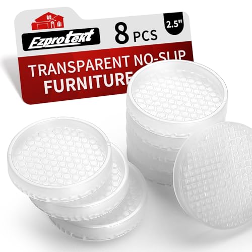 Image of Ezprotekt Non Slip Furniture Pads, 8 Pcs 2.5 inch Anti Skid Rubber Caster Cups, Round Furniture Coasters for Hardwoods Floors, Anti-Slip Grippers, Furniture Stoppers to Prevent Sliding (Clear)
