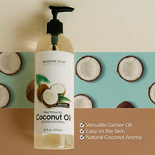 Majestic Pure Fractionated Coconut Oil - Relaxing Massage Oil, Liquid Carrier Oil For Diluting Essential Oils - Skin, Lip, Body & Hair Oil Moisturizer & Softener - 16 Fl Oz #TOP3