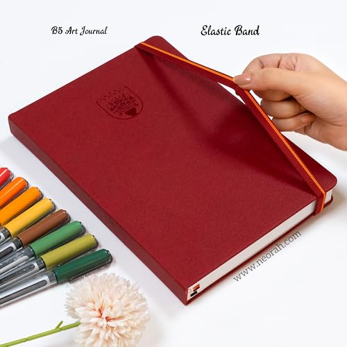 Image of NEORAH - B5 - ART JOURNAL | 200Gsm Dotgrid Notebook |160 Pages(25.0 x 17.5 cm) | Lay Flat |Hard Cover Bullet - Journal |3 Bookmarks |Elastic Closure | Inner BackPocket | Ideal-Bujo,Sketchbook (RED)