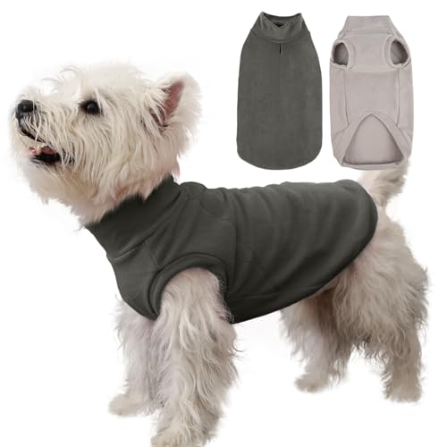 IECOii 2 Pack Warm Fleece Dogs Sweater with Harness Hole - Breathable Lightweight Cold Weather Coat Stretchy & Soft Vest for Fall/Winter Walks, Machin