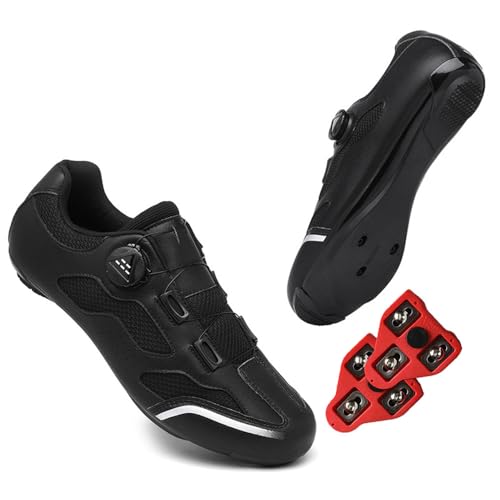 Treer Zapatillas Ciclismo Carretera Hombre Mujer, Zapatillas de Ciclismo con Look/SPD Tacos, Zapatos Bicicleta Montaña, Bicicleta de Spinning Montaña Calzado Bicicleta (Negro,39)