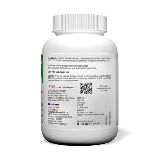 Image of Rusan RuVega Plant-Based Omega 3 & 6 Softgel | Herbal Perilla Oil with ALA | Fish-Free Softgel Nutraceutical for Adults | Vegan Supplements | Supports Heart, Brain, Joint & Skin Health (60 Count)