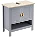 kleankin Armario para Debajo de Lavabo Compacto con 2 Puertas y Estante Interior Ajustable Mueble Auxiliar de Almacenamiento para Baño 60x30x60 cm Gris
