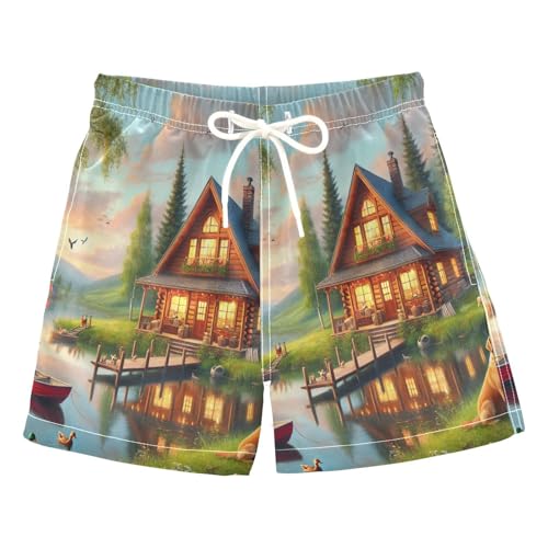 Lake Dog Farmhouse Boys Swim Trunks Quick Dry Toddler Swimsuit Boy Board Shorts Bathing Suits Swimwear L Multi