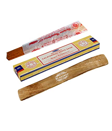 Satya White Sage Incense Sticks, Satya Sai Baba Insenses 15Gmx3 (45 Gm) Pack With Raajsee Incense Holder Bundle, Satya Nag Champa Natural Incense #TOP4