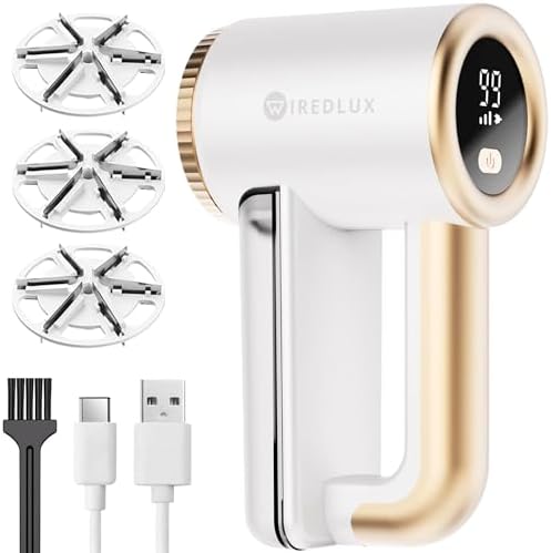 Electric Lint Remover WiredLux - Rechargeable Fabric Shaver Bobble Remover for Clothes & Furniture - Adjustable 3-Speed, 6-Leaf Blade, USB Charging, Debobbler with Dual Protection