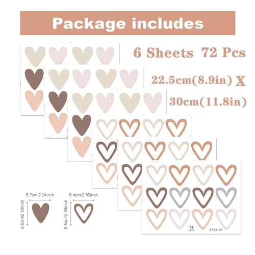 Pegatinas Vinilo Removibles Corazón Boho 6 Hojas 72 Pcs miniatura 3