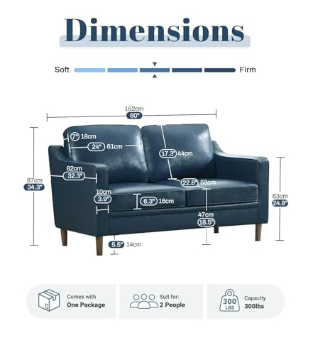 Image of Kingfun 60 inch Faux Leather Sofa, Loveseat Couch, Mid Century Modern Love Seat Couches with Solid Wood Frame for Living Room Bedroom