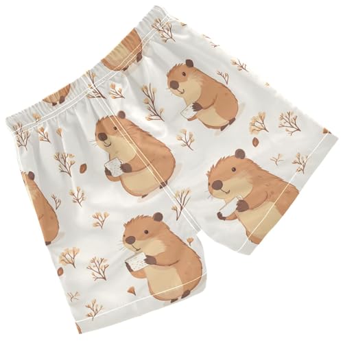Pigsaly Boys Swim Trunks Capybara Coffees Boys Board Shorts Swimsuit Swimwear Summer Bathing Suit XS2
