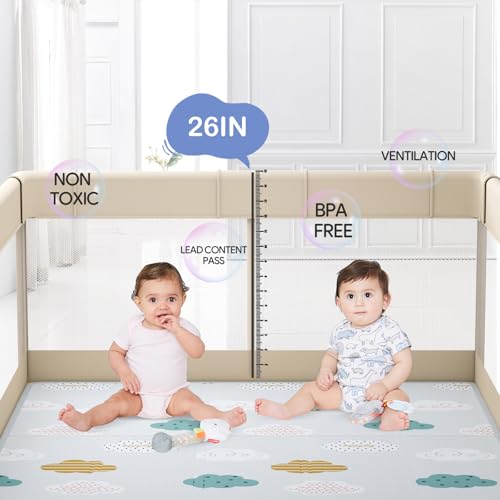 Image of Fodoss Baby Playpen with Mat - 59x59in Playpen for Babies and Toddlers, Kids Play Pen, Extra Large Baby Play Pen, Big Playard for Infants