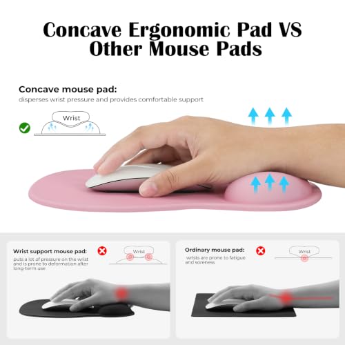 Image of EooCoo Ergonomic Pink Mouse Pad with Gel Wrist Rest Support Middle Concave Design, Relieve Wrist Pain Mousepad, Wrist-Contoured Design for Carpal Tunnel Syndrome, Office Desk Accessories for Women