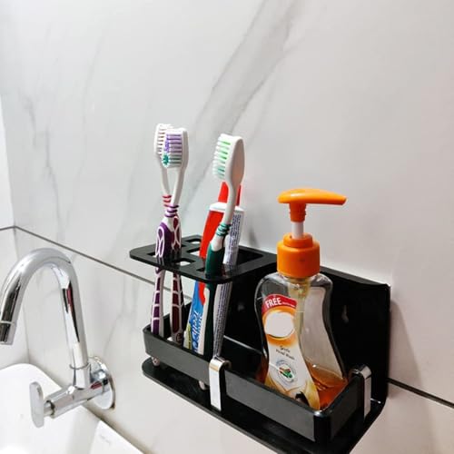 Image of Wall Acrylic Toothpaste Holder,Wall Mounted self Adhesive Acrylic Toothbrush Holder,Toothpaste for Bathroom Stand,Toothpaste Holder,Stand,Tumbler (Black)