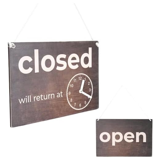 Double-Sided Open Sign with Clock - Rustic Wooden Open Closed Sign with Will Return Clock for Business, Vintage Wood, Decorative, for Door and Window, 12 х 8 Inches