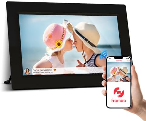 FRAMEO Digital Photo Frame WiFi 10.1 inch IPS Touch Screen Smart Digital Picture Frame Easy Setup Wall-mountable Auto-Rotate Share Happiness Photos Video via Free Frameo App- Black