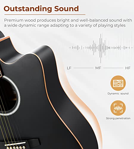 Electric Acoustic Guitar, Full Size 41 Inch Acoustic Guitar Cutaway Bundle With Pickups For Beginners Adults Teens, Matte Black, By Vangoa #TOP4