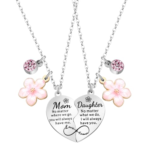 Artlunar Mother Daughter Necklace - Heart Matching Necklace for Mom Women Mothers Day Gift from Daughter Valentines Gift for Mom Daughter (Pink)