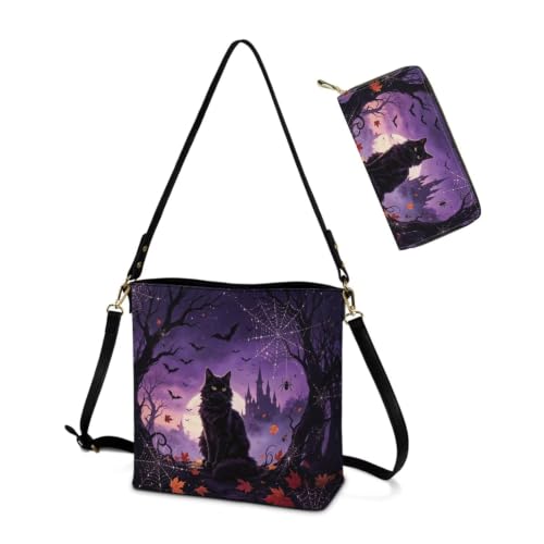 Image of HUGS IDEA Leather Purses and Handbag for Women Bucket Bag with Wrist Wallet 2 Packs