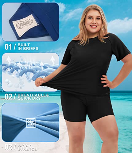 COOTRY Womens 2 Piece Plus Size Rash Guard Swimwear Short Sleeve Swimsuits Bathing Suit Swim Shirt and Shorts UPF 50+3