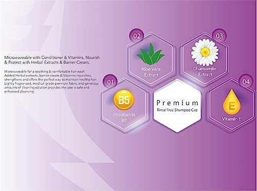 3 pk - Premium Rinse Free Shampoo Cap - Microwaveable with Conditioner & Vitamins, Nourish & Protect, No Water, No Parabens, Latex Free, Alcohol Free with Limdo Gloves - Image 7
