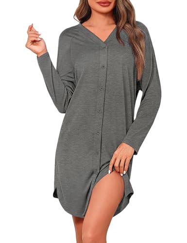 Crewhpo Stillnachthemd Damen Langarm Baumwolle Mutterschaft...