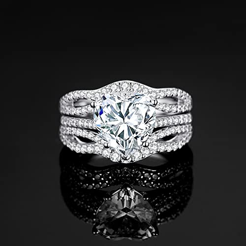 JewelryPalace Love Heart 3ct Cubic Zirconia Solitaire Engagement Rings for Women, 925 Sterling Silver Promise Ring for her, Simulated Diamond Twisted Anniversary Wedding Ring Band Enhancer Bridal Sets3