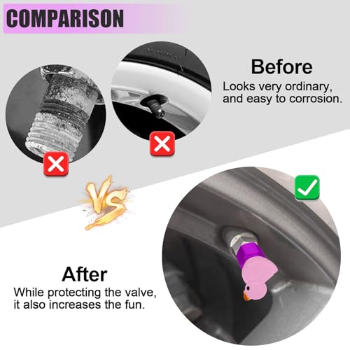 4 Pack Cute Duck tire Valve caps, Glow in The Dark Tire Valve Caps, Interesting and Practical Tire Decoration, Can be Used for Cars, Motorcycles, Trucks, and Bicycles.(Pink)