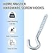 HOME MASTER HARDWARE 5/16x4 Steel Screw Hooks, 10-Pack Heavy Duty Eye Bolt Ceiling Hooks with Open Loop, Self Tapping Screw in Hooks for Hanging Hammock, String Lights and Plants, Zinc Plated