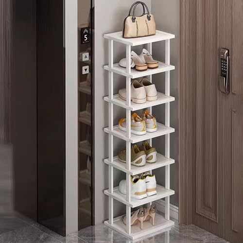 SAN HE 7-Tier Modern Bamboo Shoe Rack - Vertical, Slim, Space-Saving Shoe Organizer for Small Spaces, Closet, Entryway, Corner, Garage, Bedroom