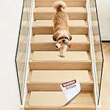 OJTOJT Stufenmatten Selbstklebend, Anti-Rutsch Treppen Teppich, 15 Stück Treppenstufen Matten, 76x20 cm Treppenschutzmatten für Innen, Ideal für Kinder, Senioren und Haustiere（Beige）