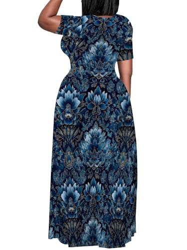 Image of PinkPatty Plus Size Dress for Women Casual Crew Neck Short Sleeve Maxi Dress Oversized Summer Beach Dresses with Pockets