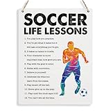 BELLOWDEER Soccer Life Lessons Wood Sign Inspirational Soccer Wall Decor Art, Motivational Soccer Quotes Wall Art Decor Signs for Home Office Bedroom Decoration, Senior Team Gifts, 8x10 Inches