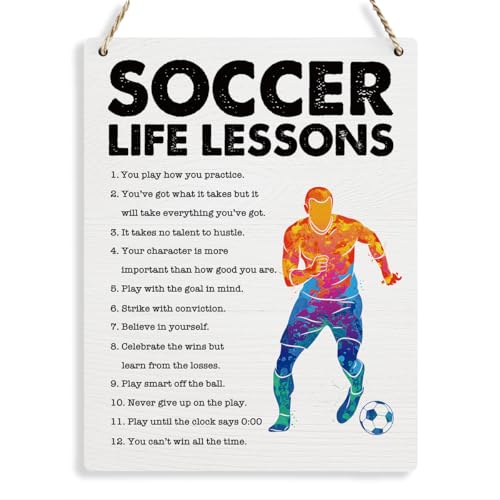 BELLOWDEER Soccer Life Lessons Wood Sign 8x10 Wall Decor