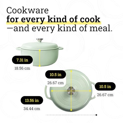 Lodge Essential Enamel Cast Iron Dutch Oven 6 Quarts - Perfect for Bread Baking, Braising, Marinating & Slow Cooking, Features Moisture-Sealing Lid & Dual Handles, Kitchen Essentials, Desert Sage by Lodge - Used condition - Image 5