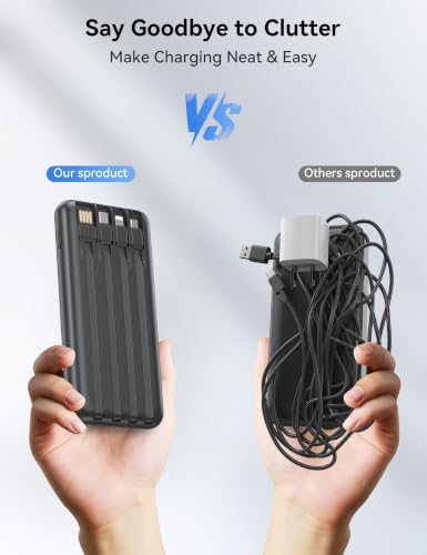 Nusyddy Portable Charger 10000mAh with 4 Built-in Cables & 6 Outputs Black - image 5