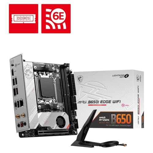 Image of MSI MPG B650I Edge WiFi Gaming Motherboard (AMD Ryzen 9000 /8000 /7000 Series Processors, AM5, DDR5, PCIe 4.0, M.2, SATA 6Gb /s, USB 3.2 Gen 2, HDMI, Wi-Fi 6E, Bluetooth 5.3, 2.5Gbps LAN, Mini-ITX)